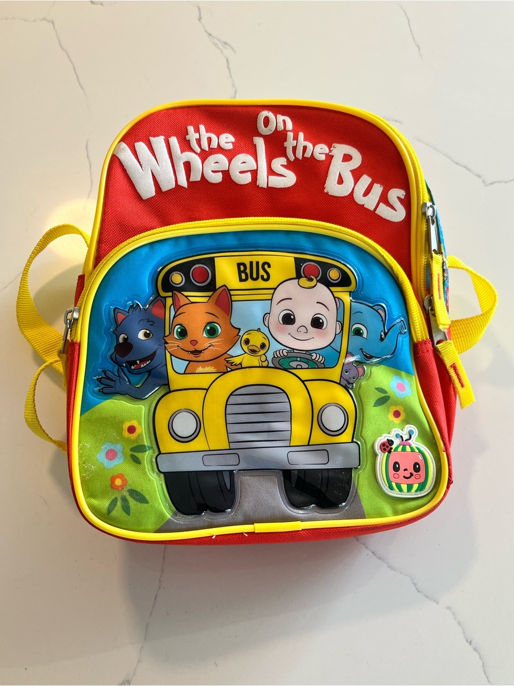 Cocomelon Wheels on the Bus Kids Backpack - Red, Yellow, Blue